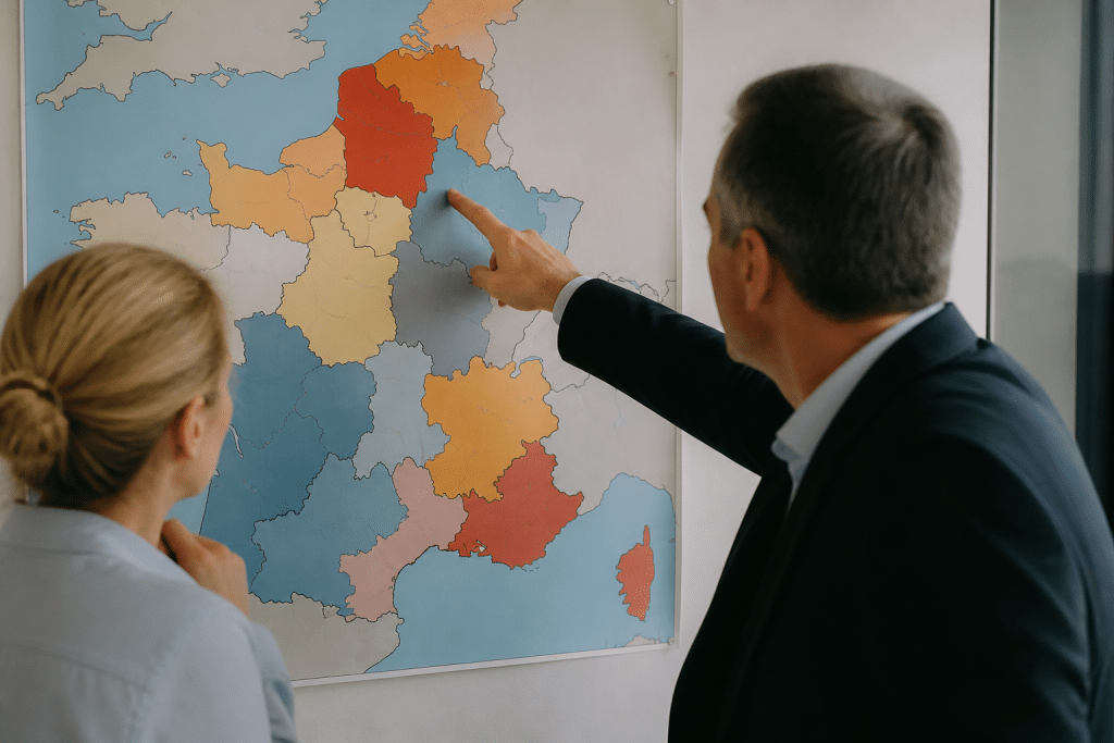 Carte France affichant pourcentages fiscaux régionaux variables