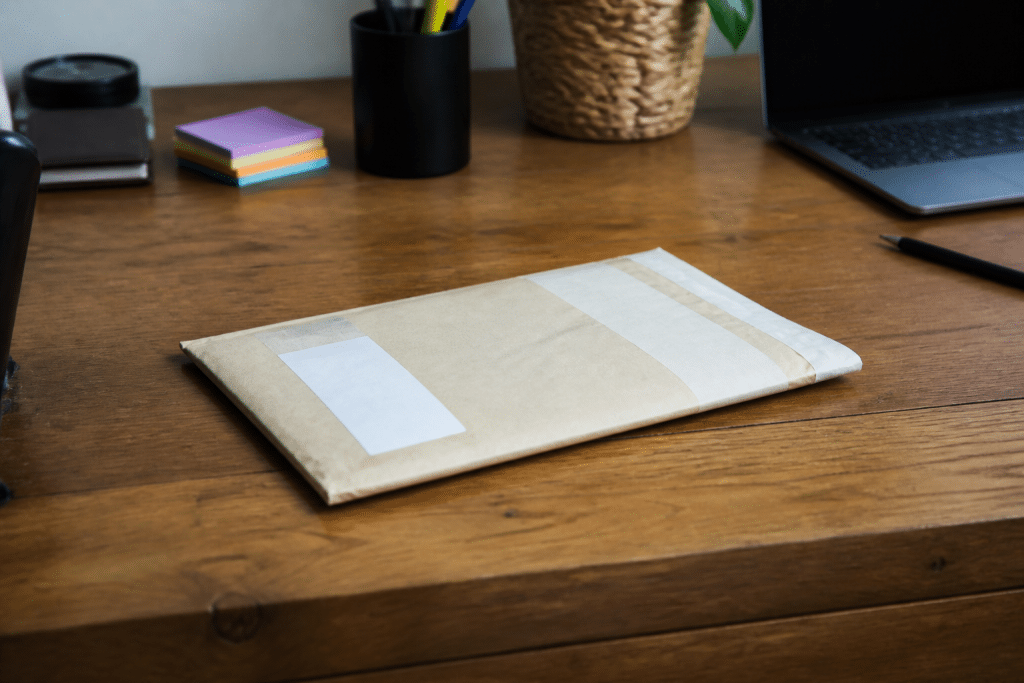 Lettre recommandée avec accusé de réception sur bureau