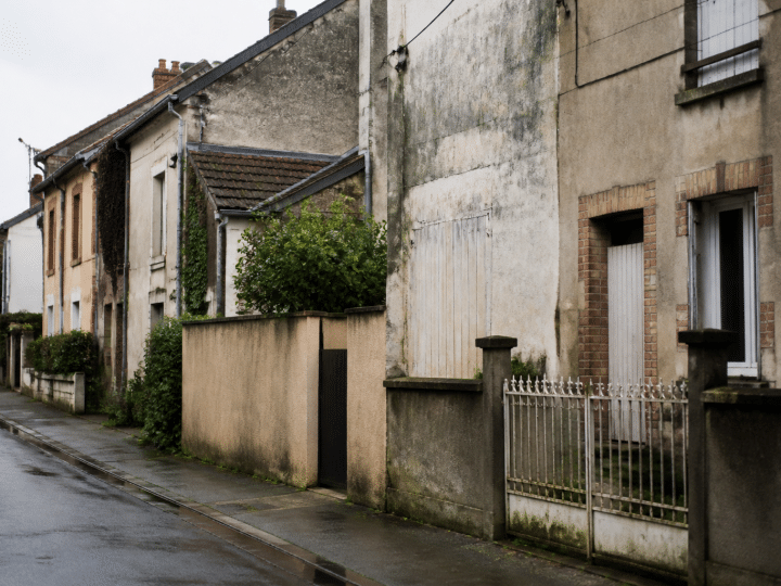 Rangees maisons residentielles delabrees street sombre Maisons-Laffitte