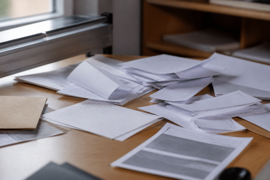 Relevés bancaires et contrats de prêt étalés sur un bureau