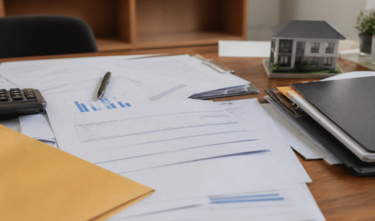 Documents fiscaux et contrats immobiliers etales sur bureau