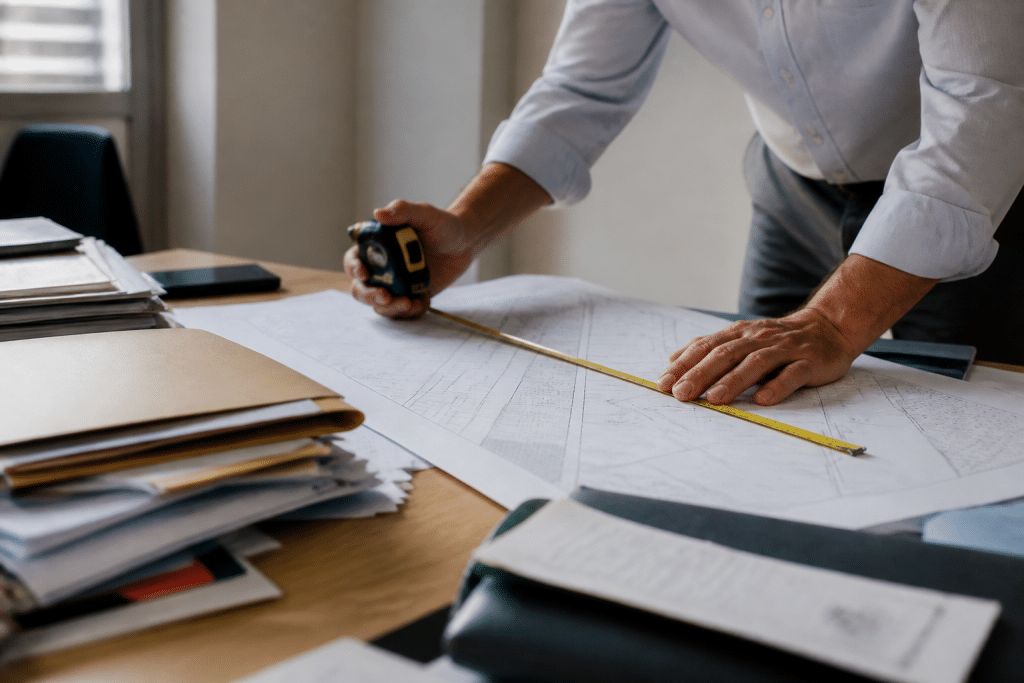 Plan cadastral avec documents immobiliers et mesure surface