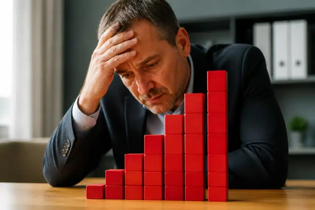 Tableau avec chiffres rouges montrant accumulation rapide pénalités
