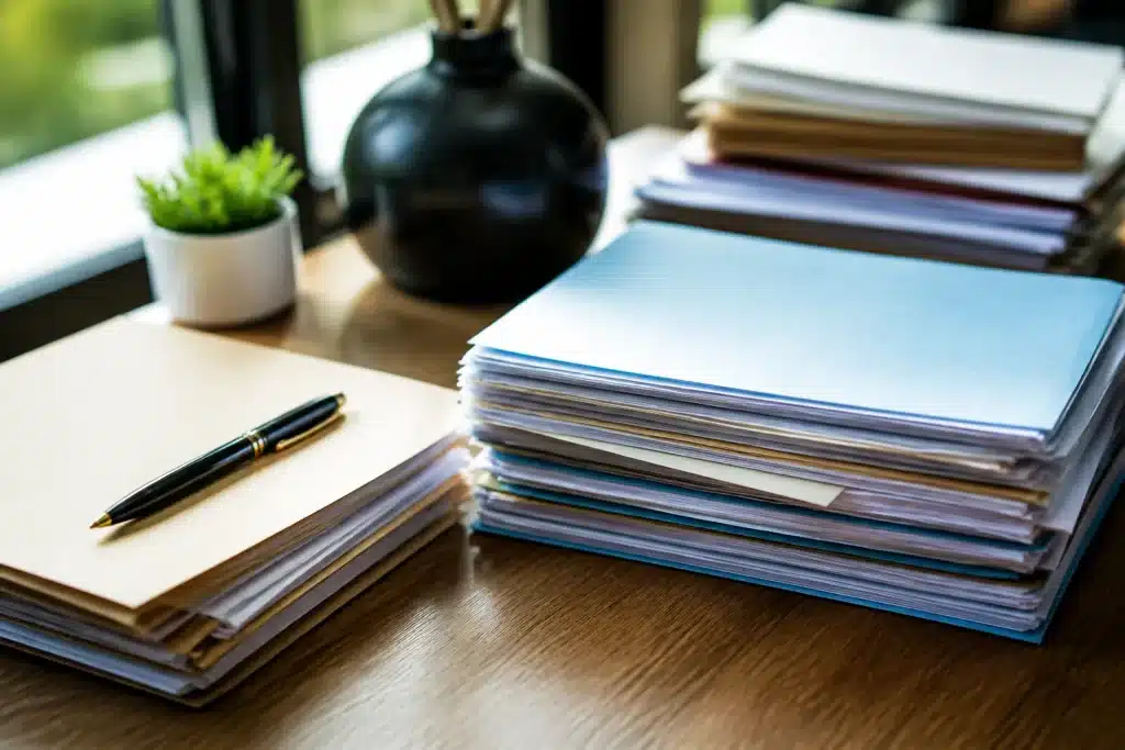 Contrats assurance-vie et documents succession sur bureau