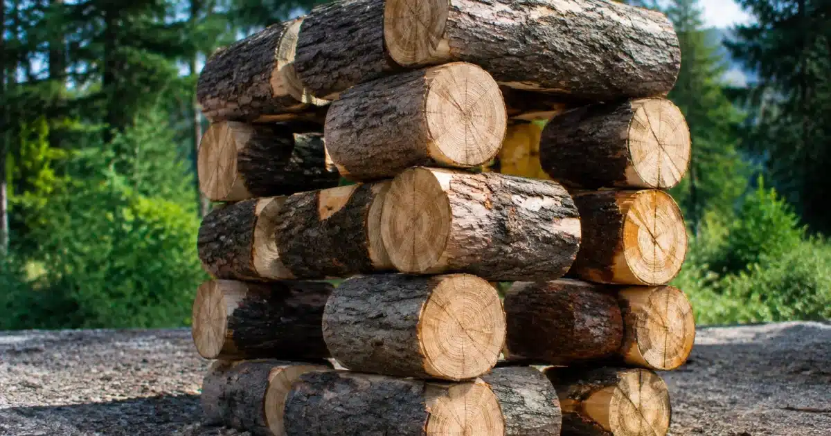 Bûches empilées formant cube avec espaces vides entre segments