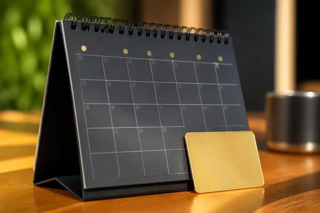 Calendrier affichant date d'achat avec carte valide douze mois