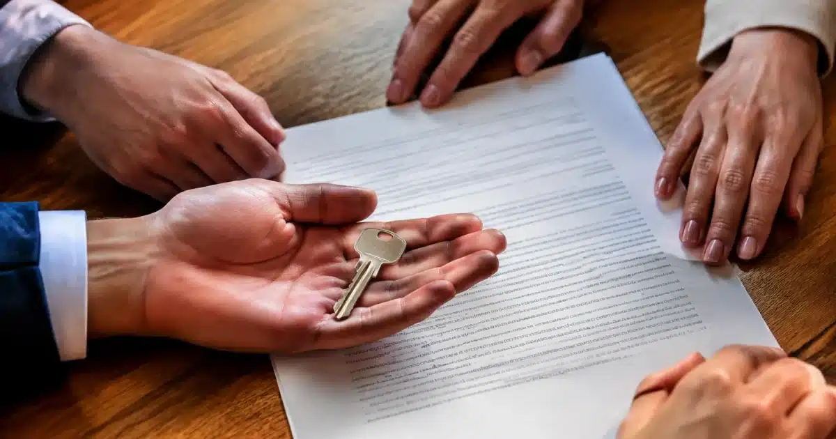 Une clé unique reposant sur un document officiel entouree de plusieurs mains.