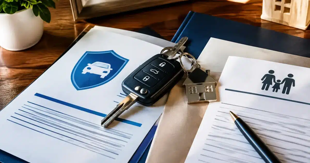 Cles de voiture posees pres de documents d'assurance et contrats successoraux