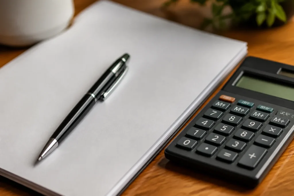 Document contrat assurance vie avec stylo et calculatrice