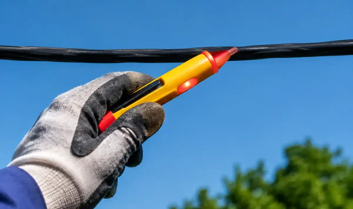 Detecteur tension immobile contre fil electrique noir horizontal