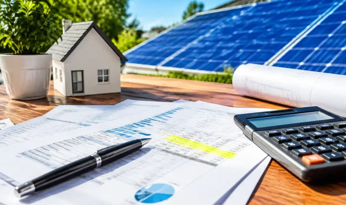 Document devis avec panneaux solaires et calcul TVA surligné