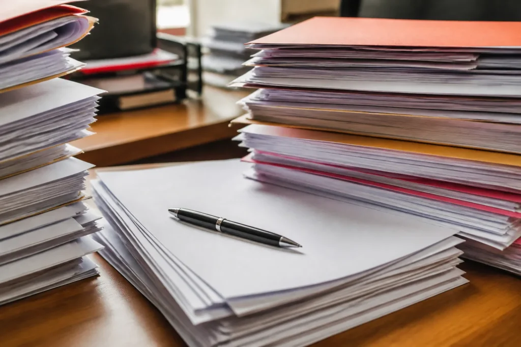 Documents revenus dossiers administratifs et stylo