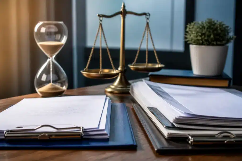 Documents legaux avec calendrier montrant deux periodes differentes