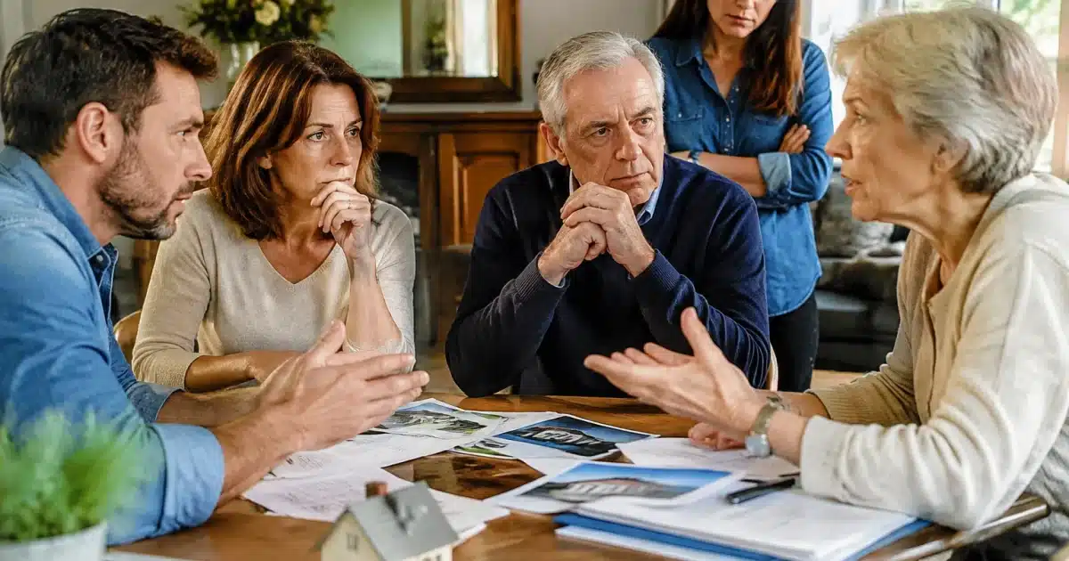 Famille divisee autour table discussions maison heritage conflits