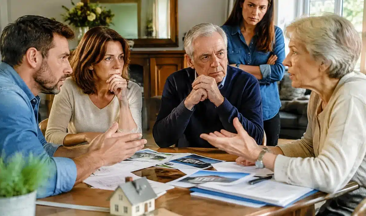 Famille divisee autour table discussions maison heritage conflits