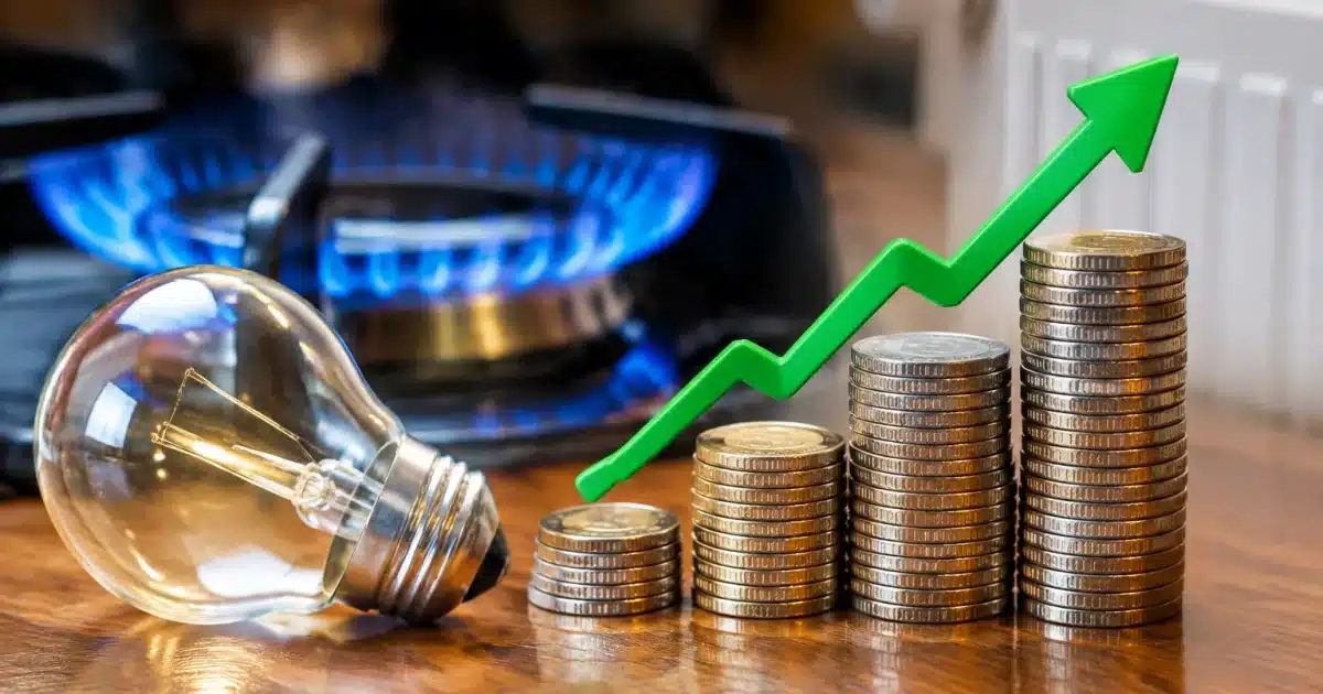 Graphique montrant hausse prix energie avec courbe ascendante verte