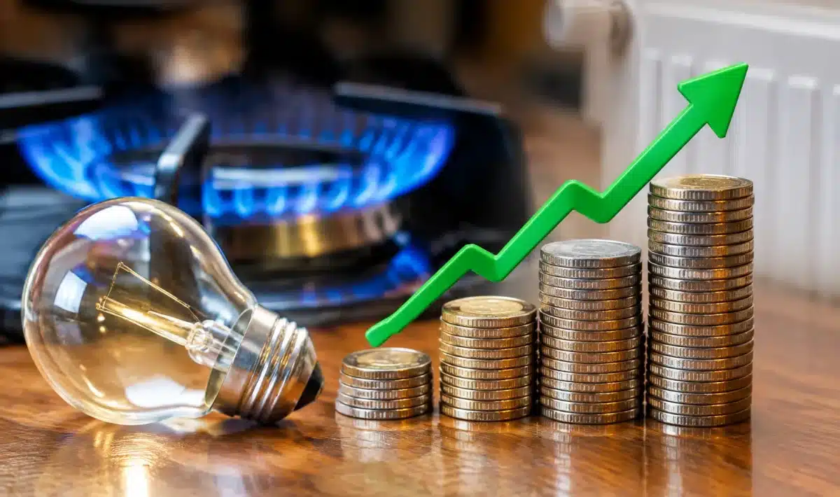 Graphique montrant hausse prix energie avec courbe ascendante verte