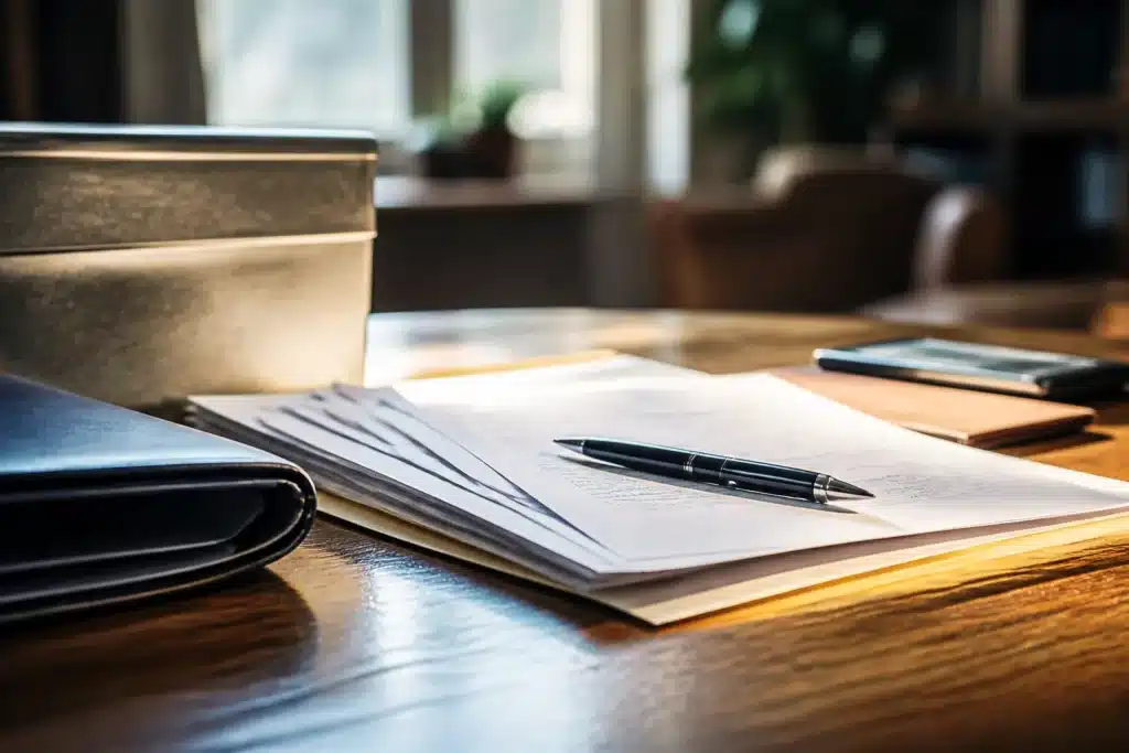 Documents bancaires et stylo sur bureau succession