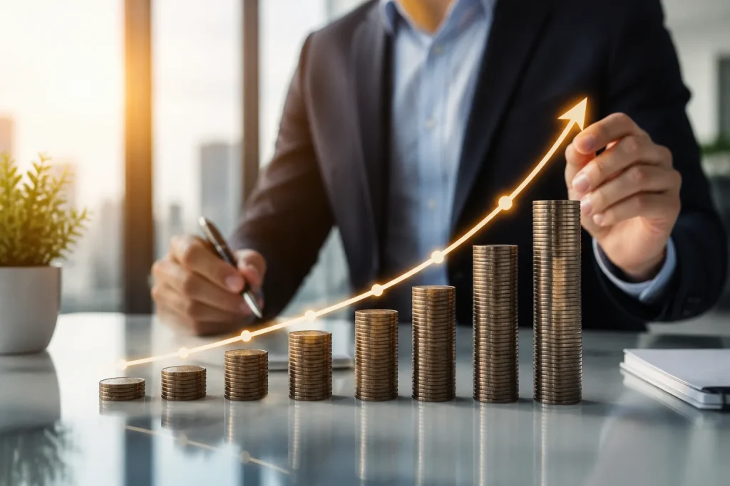 Graphique montrant hausse investissements avec courbe positive
