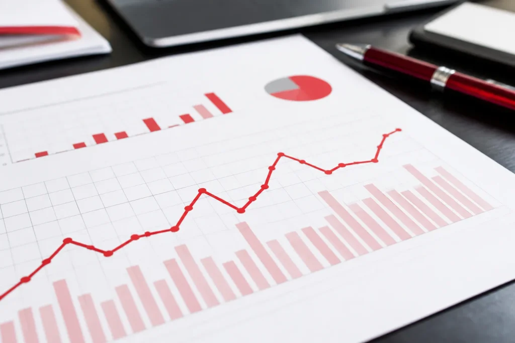 Graphiques courbes rouges sur feuilles de calcul