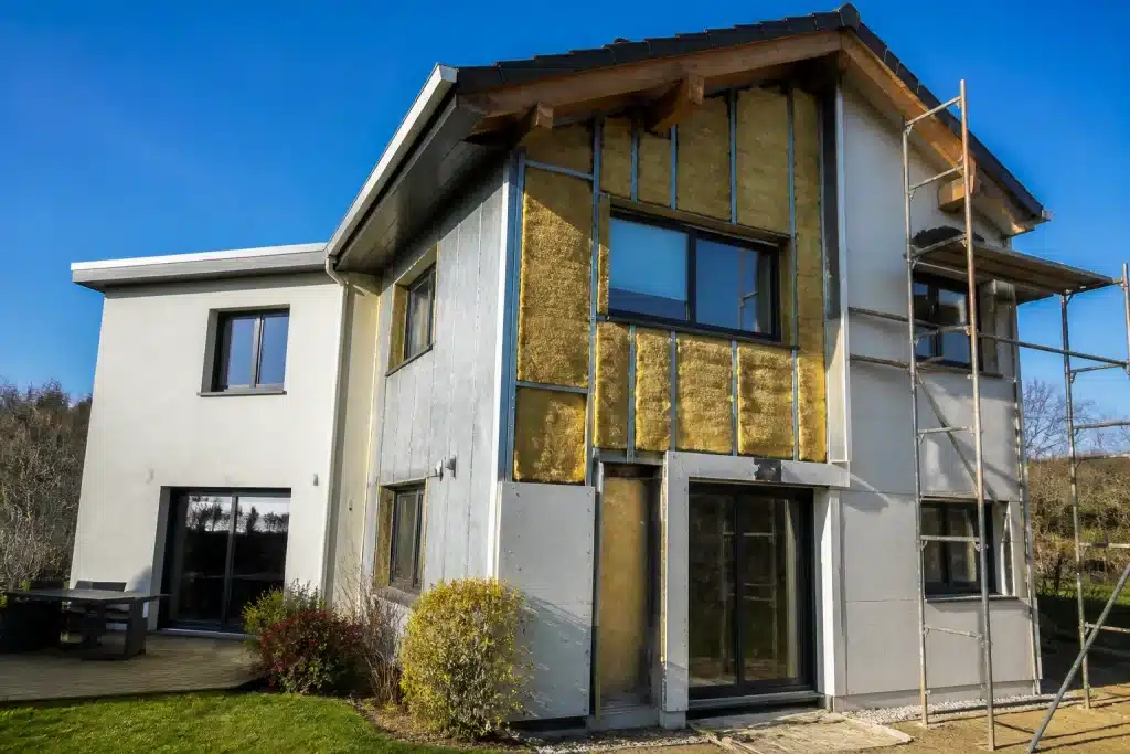 Immeuble avec isolation thermique des facades et combles visibles