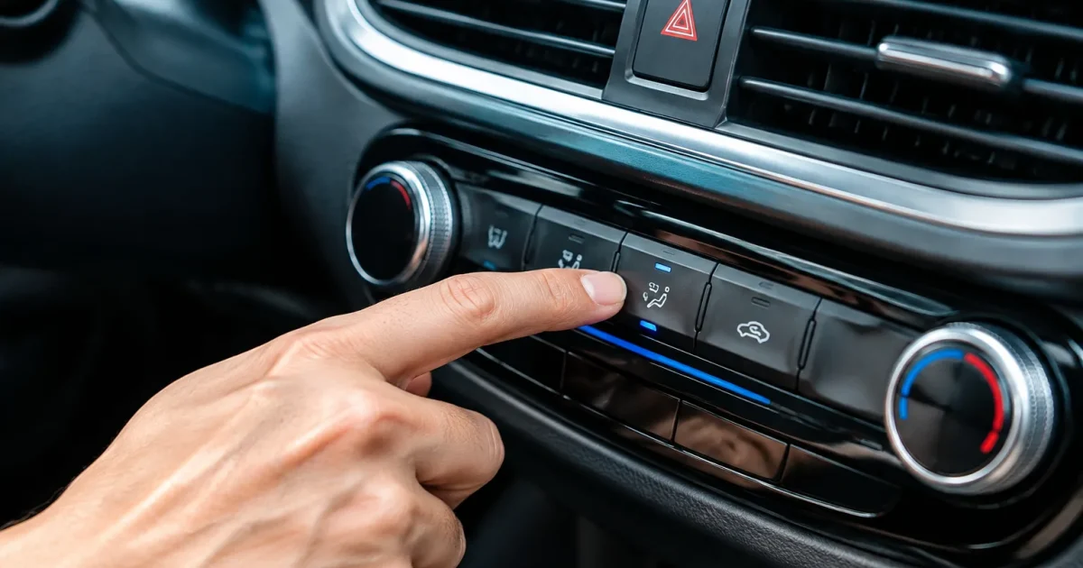 Main appuyant sur bouton de climatisation dans voiture