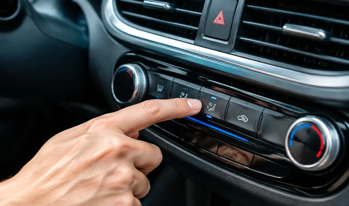 Main appuyant sur bouton de climatisation dans voiture