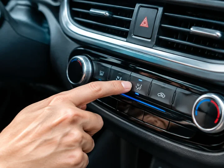 Main appuyant sur bouton de climatisation dans voiture