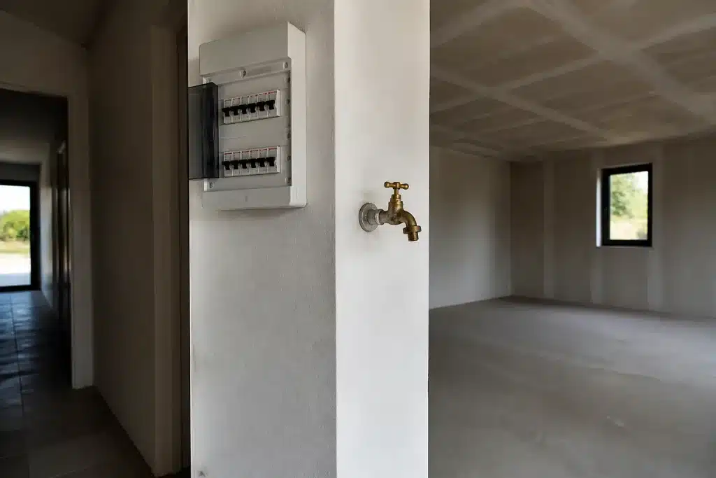Maison vide avec compteur electrique et robinet fermes
