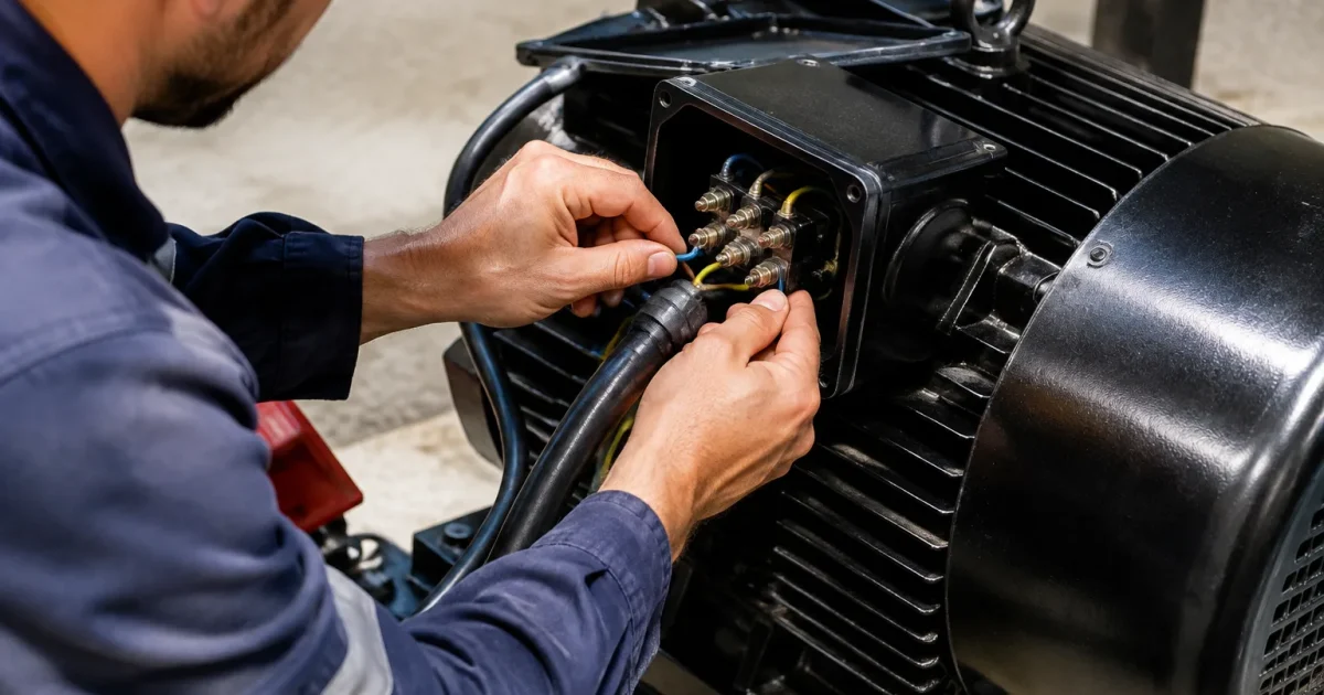 Operateur branche cable electrique sur moteur noir