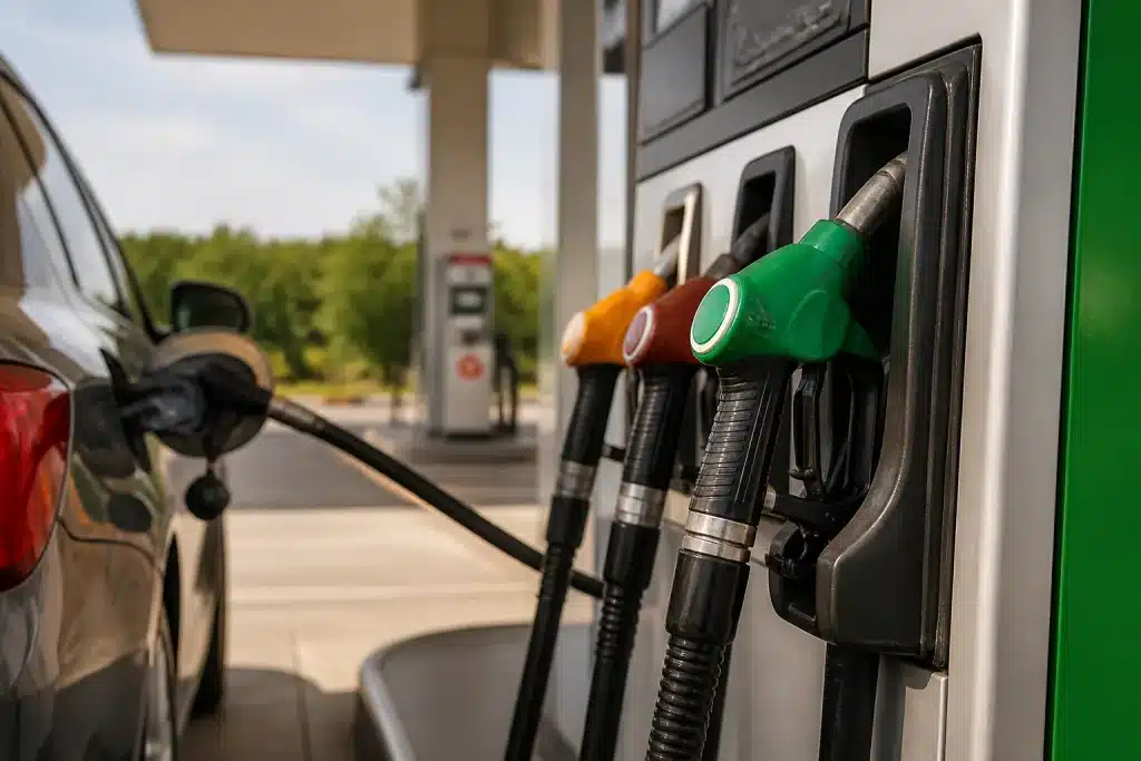 Pompe carburant affichant prix bas en station essence