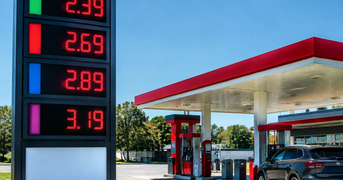 Pompe essence affichant prix eleve sur panneau numerique