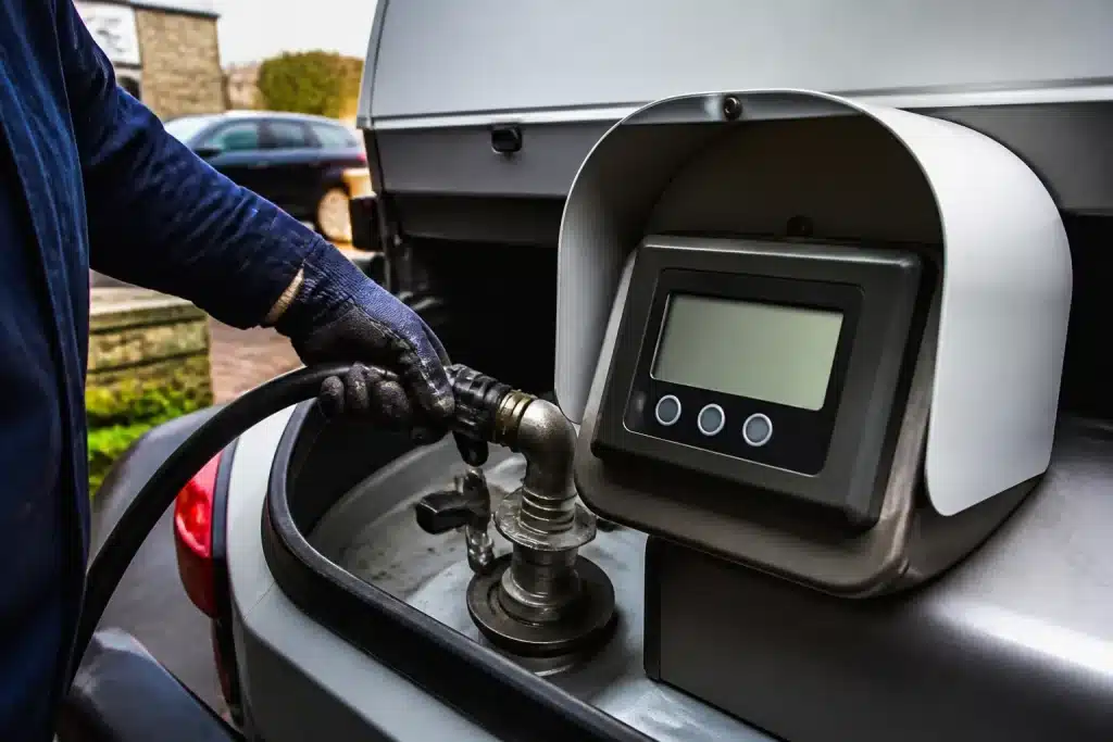 Affichage numerique prix litre fioul avec chiffres decimaux visibles