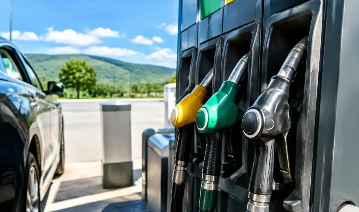 Affichage de pompe essence montrant prix diesel approchant trois euros litre