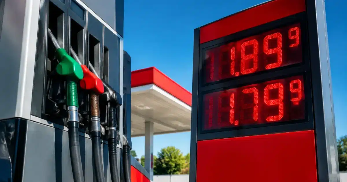 Affichage numérique rouge montrant prix carburant diesel élevé pompe essence