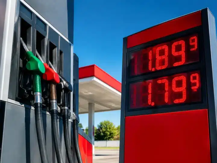 Affichage numérique rouge montrant prix carburant diesel élevé pompe essence