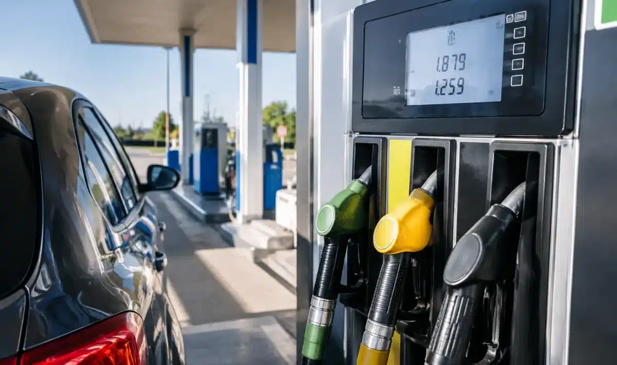 Pompe carburant affichant prix diesel eleve sur tableau numerique