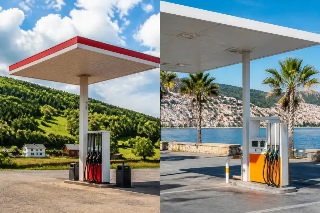 Pompes essence affichant prix differents selon localisation geographique