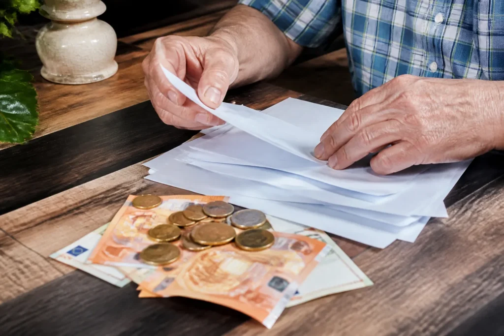 Releves pension argent billets documents sur table