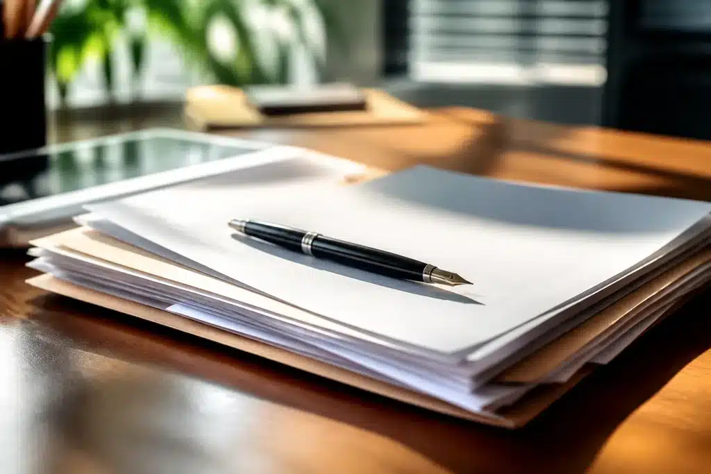 Documents officiels avec stylo sur bureau professionnel