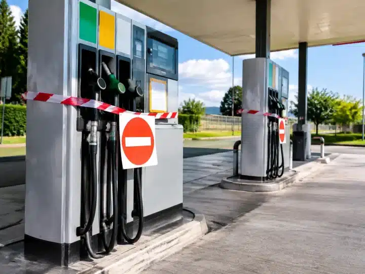Pompes essence fermées affichant panneaux rupture carburant départements France