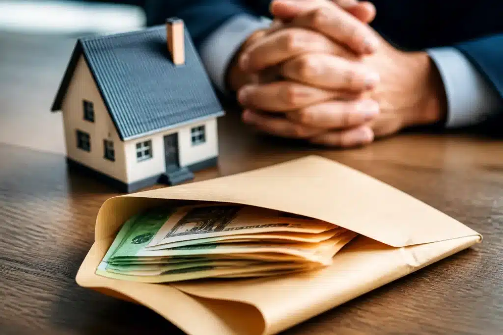 Document succession avec maison et enveloppe d'argent