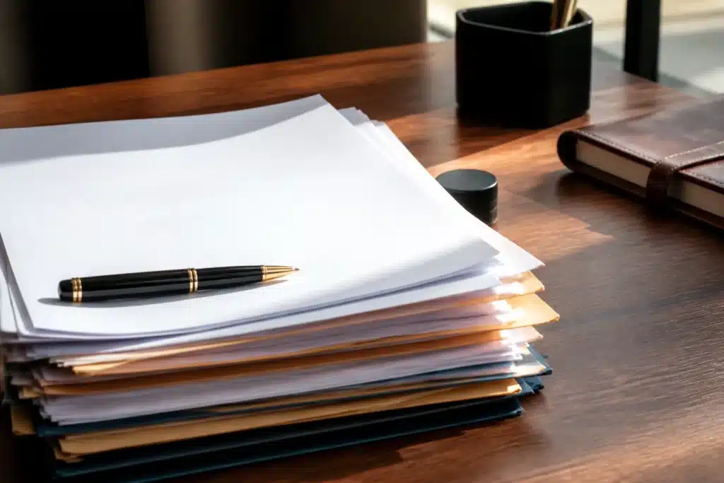 Documents juridiques etales sur bureau avec stylo