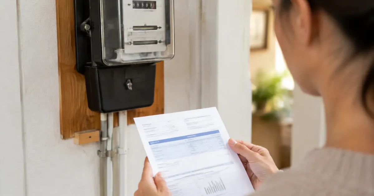Compteur electrique fixe au mur pres d'une facture