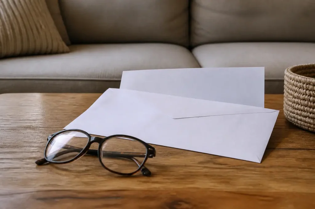Couple de retraites lisant une lettre avec lunettes