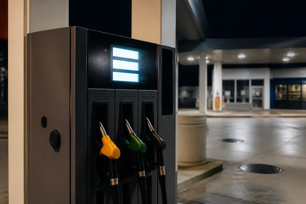 Pompe essence avec afficheur numerique lumineux la nuit